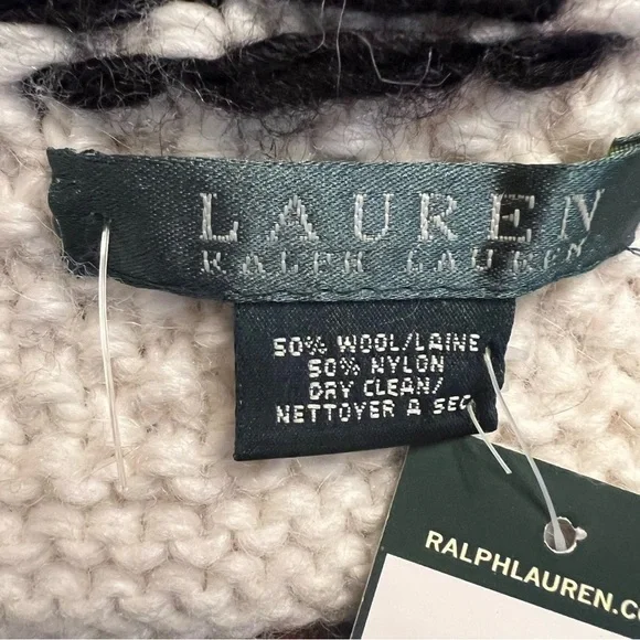 LAUREN RALPH LAUREN Wool Blend Chevron Knit Scarf black & white NWT - Picture 3 of 4
